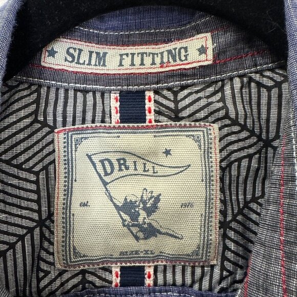 2/$30 Drill Mens Slim Fit Button Down Denim Shirt Size XL Blue Casual Skater - Picture 8 of 13
